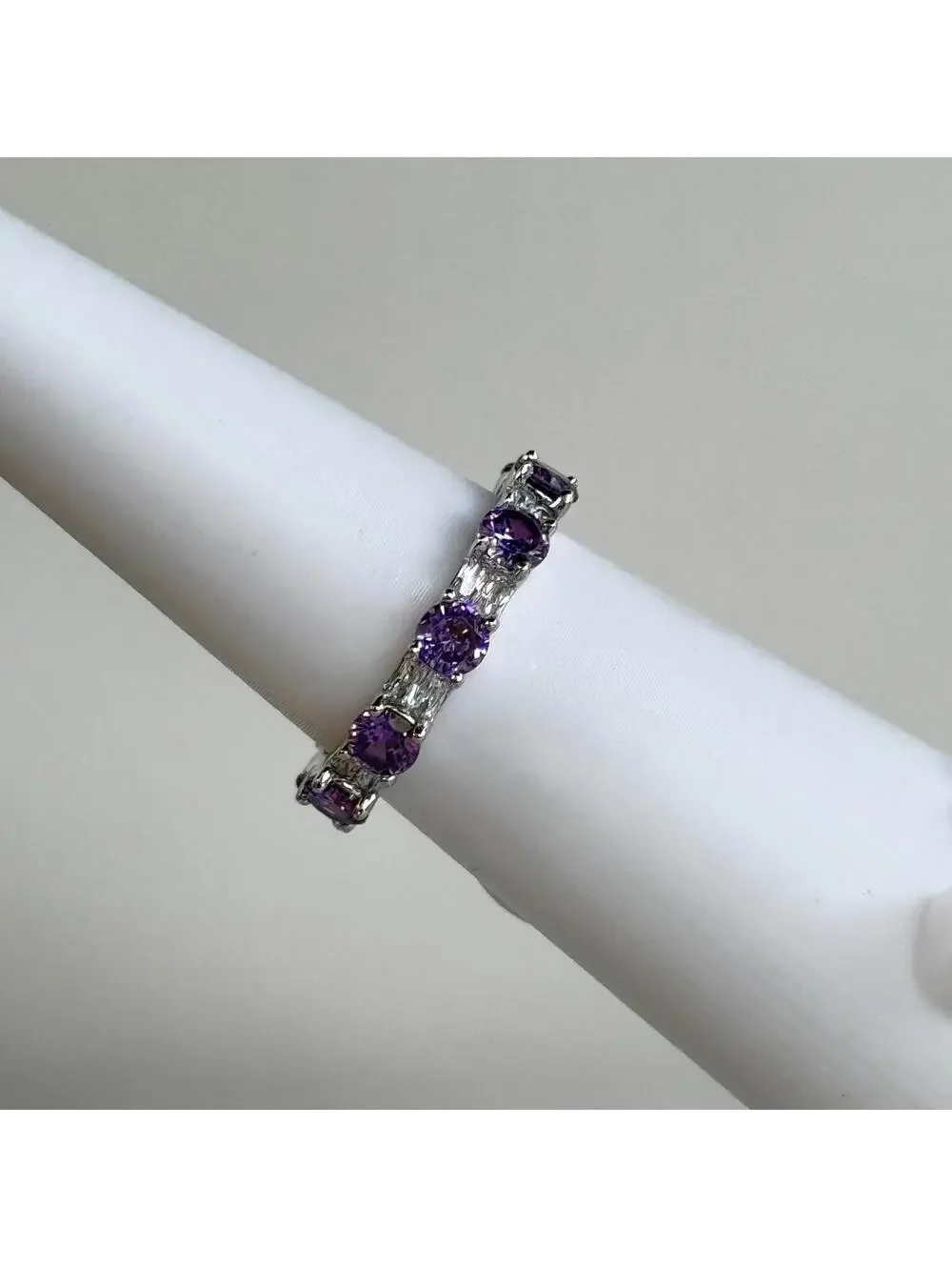 Bomb Party Ring Band RG73706 “FINDING MY WAY” Amethyst CZ on Rhodium - Sz 9